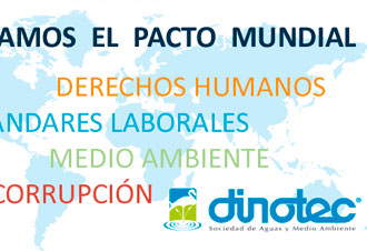Mapa mundial con principios del Pacto Mundial y logo Dinotec
