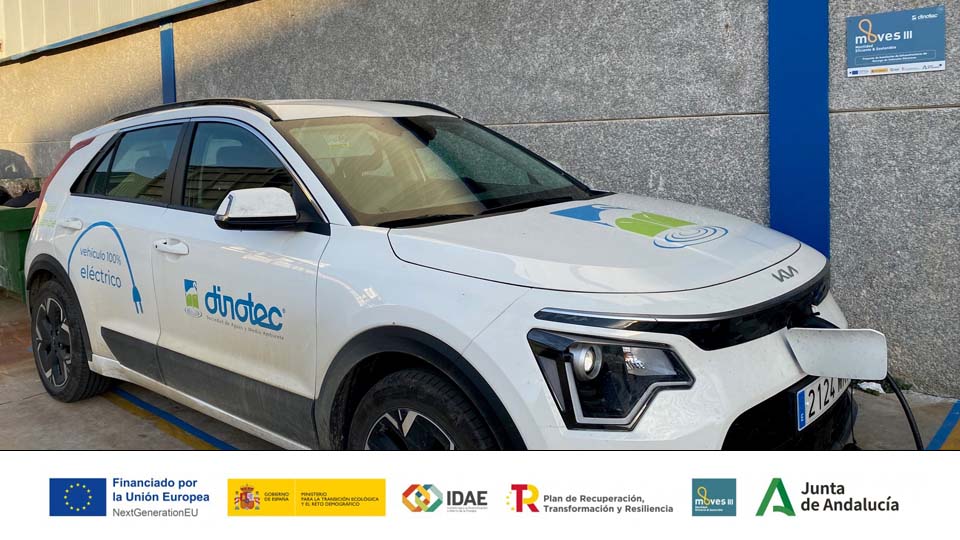 Coche eléctrico blanco cargando en estación exterior