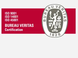 Logotipo Bureau Veritas con certificaciones ISO 9001, 14001, 45001