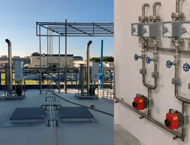 Instalaciones industriales con tuberías y equipos en azotea