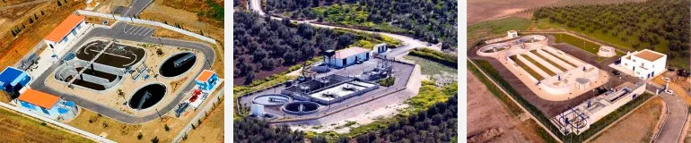 Vistas aéreas de plantas de tratamiento de aguas