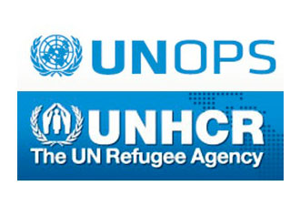 Logotipos de UNOPS y ACNUR de la ONU